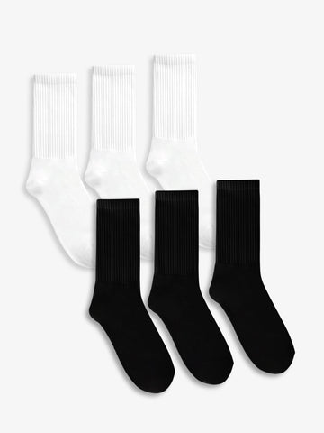 3 White 3 Black Long Socks - 6 Pairs - Lazybut