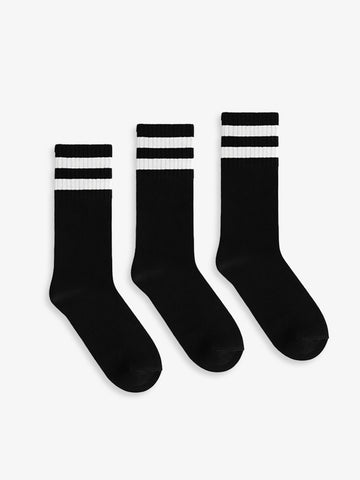 Long Black Socks With White Stripes - 3 Pairs - Lazybut