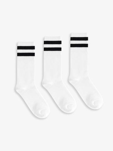 Long White Socks With Black Stripes - 3 Pairs - Lazybut