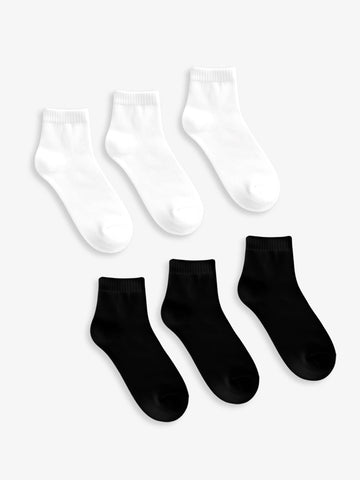 3 White 3 Black Short Socks - 6 Pairs - Lazybut