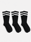 Long Black Socks With White Stripes - 3 Pairs - Lazybut
