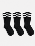 Long Black Socks With White Stripes - 3 Pairs - Lazybut