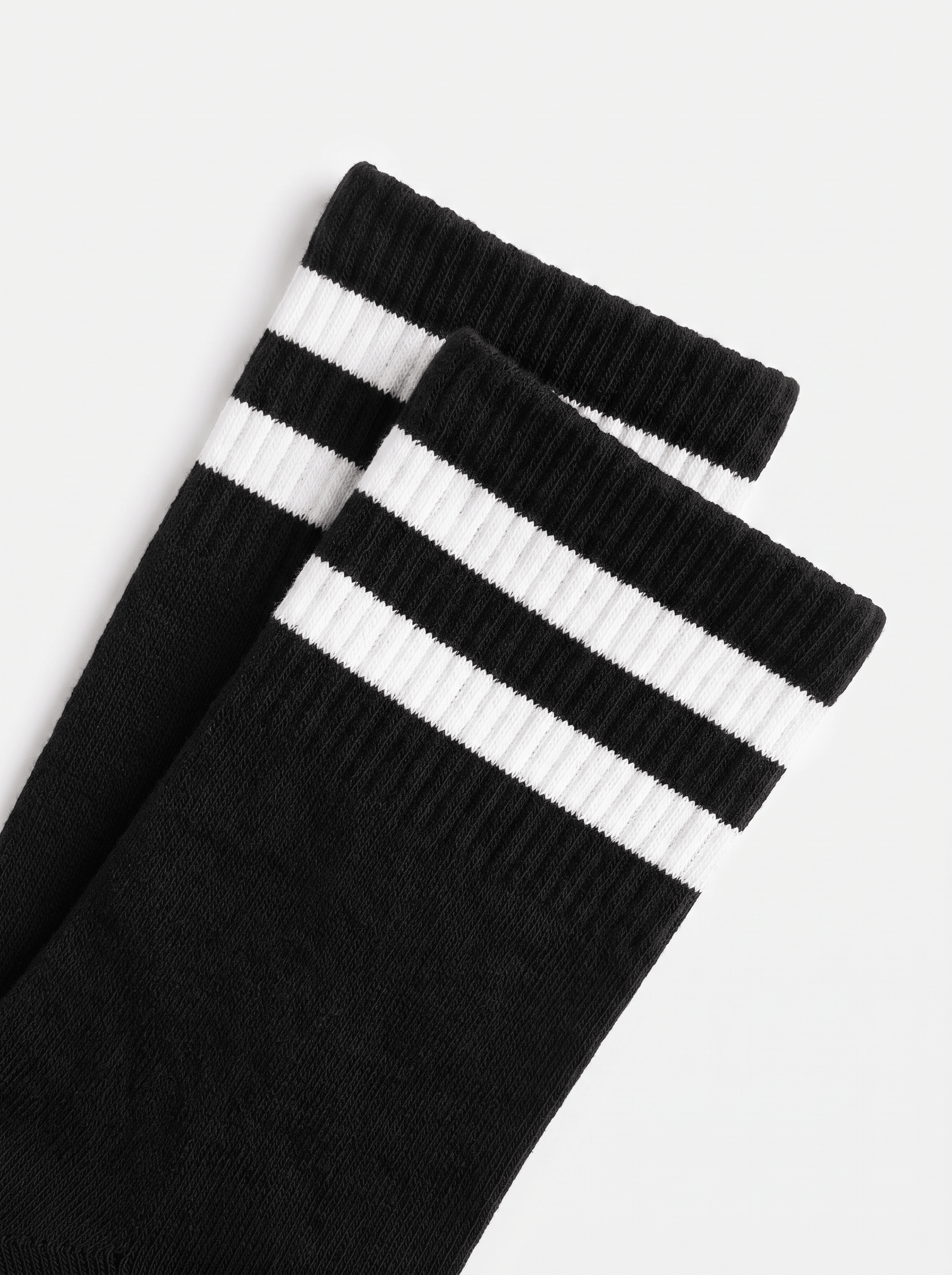 Long Black Socks With White Stripes - 3 Pairs - Lazybut