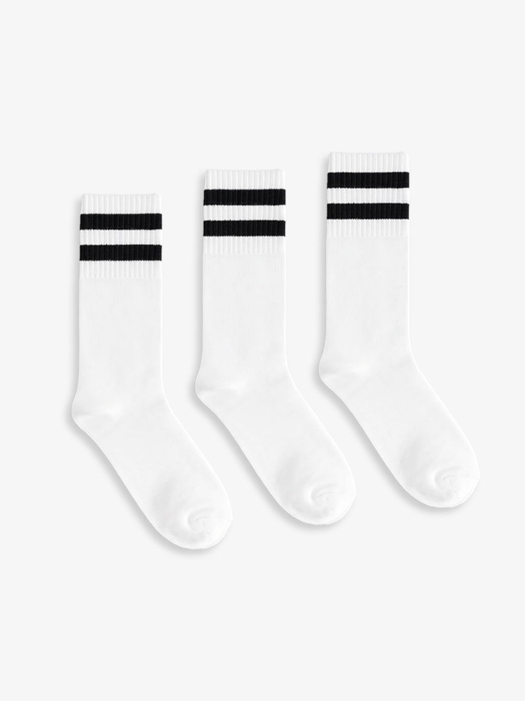 Long White Socks With Black Stripes - 3 Pairs - Lazybut