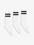 Long White Socks With Black Stripes - 3 Pairs - Lazybut