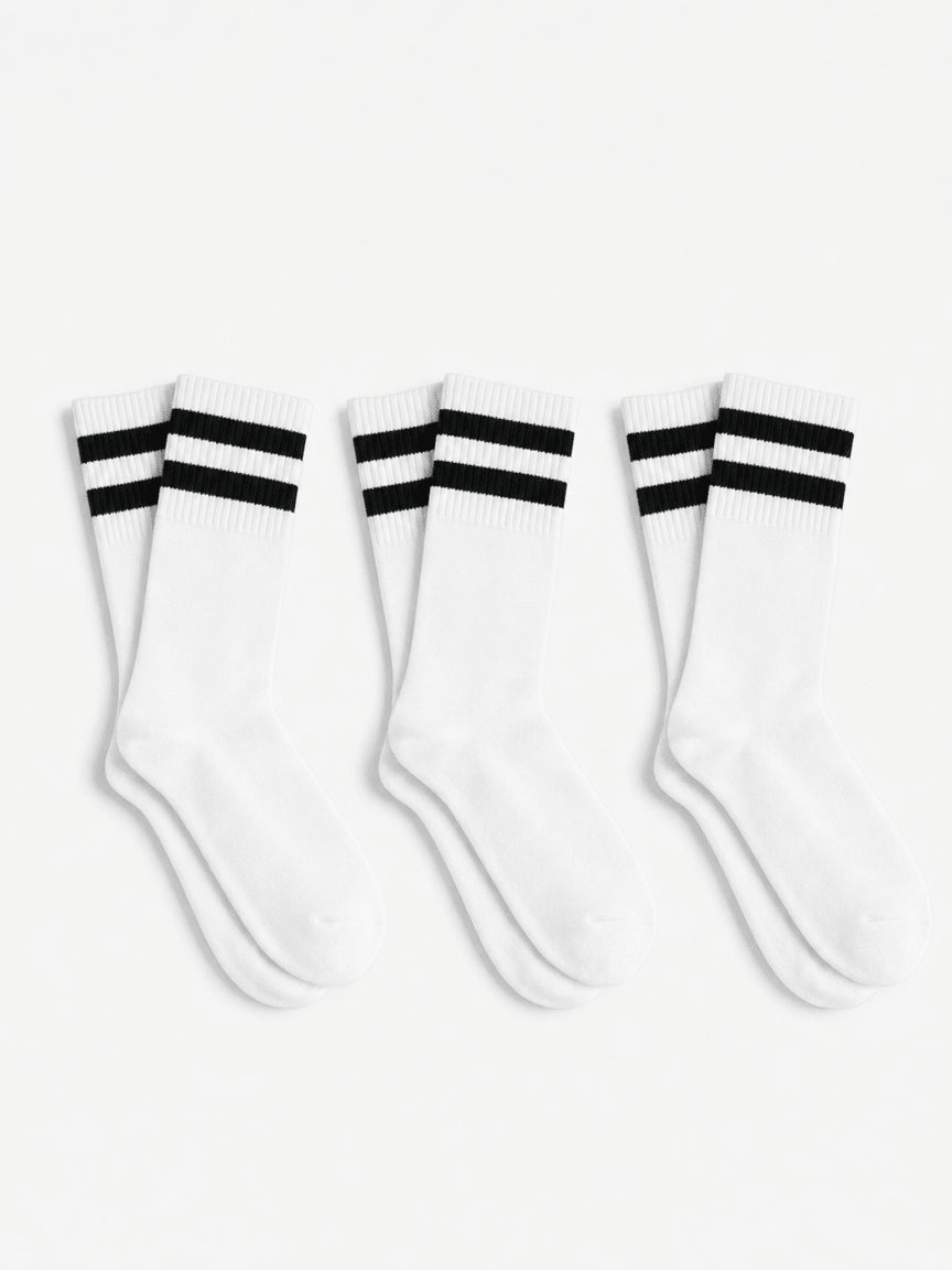 Long White Socks With Black Stripes - 3 Pairs
