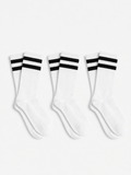 Long White Socks With Black Stripes - 3 Pairs - Lazybut