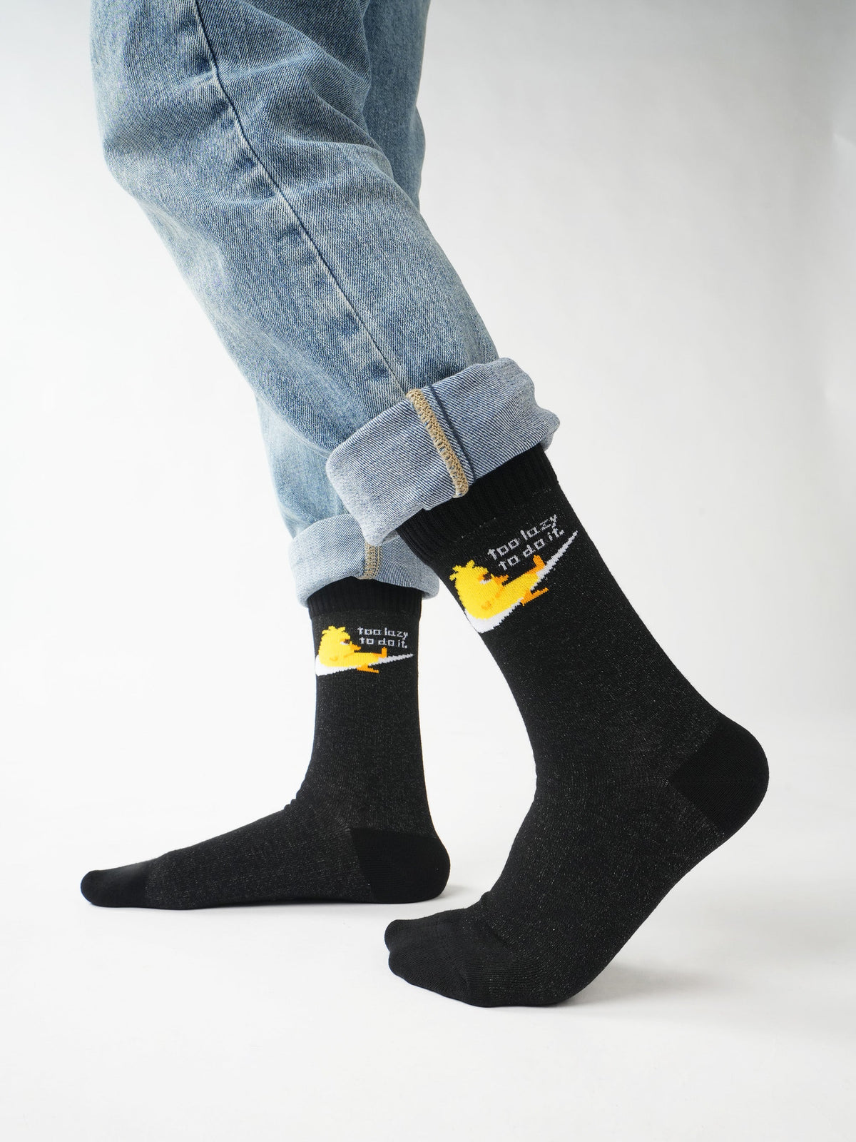 Washed Black Too Lazy To Do It Socks Pack - Lazybut