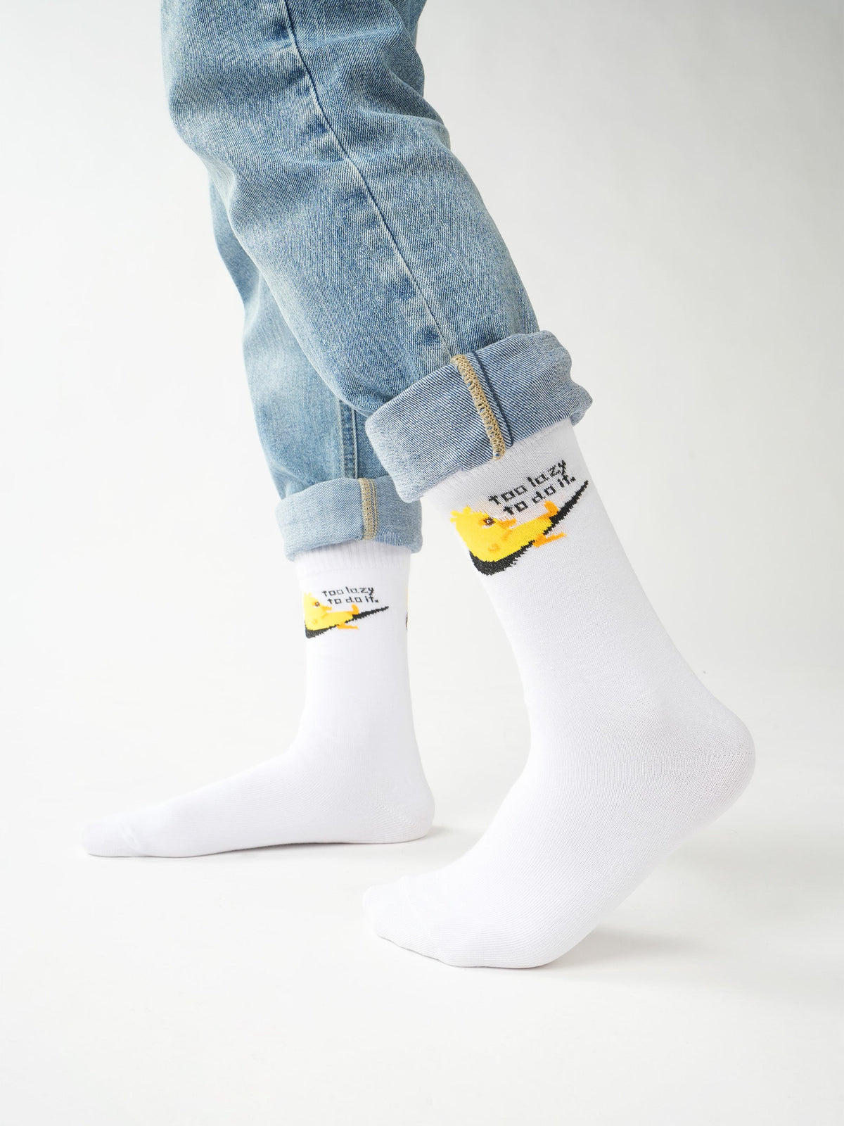 White Too Lazy To Do It Socks