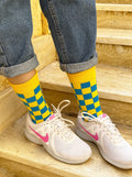 Yellow Checkered Socks - Lazybut